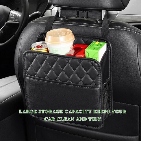 2PCS Car Seat Back Organizer, Waterproof Leather Hanging Backseat Organizer with Storage Pockets, Large Capacity Auto Trash Bag Collapsible Document Holder for Most Vehicles in Saudi Arabia