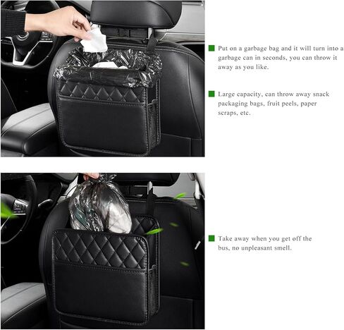 2PCS Car Seat Back Organizer, Waterproof Leather Hanging Backseat Organizer with Storage Pockets, Large Capacity Auto Trash Bag Collapsible Document Holder for Most Vehicles in Saudi Arabia