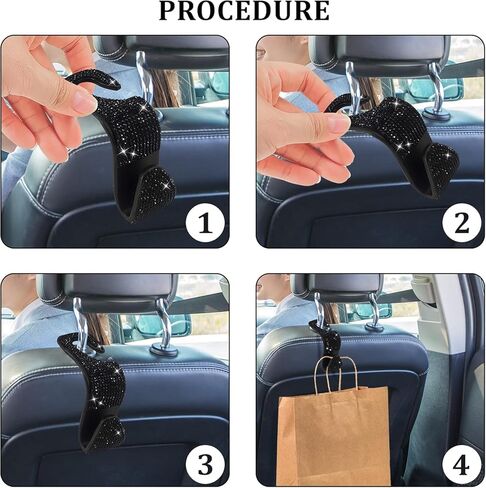 2 Pack Car Hooks,Bling Rhinestones Crystal Hooks Car Decorations Auto Seat Back Organizers Strong and Durable Backseat Hanger Storage,Universal Car Accessories in Saudi Arabia