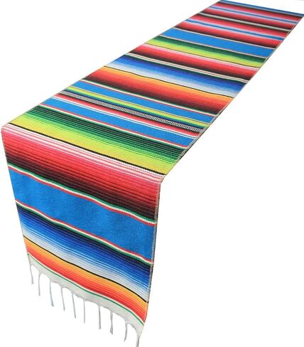 مفرش طاولة Serape المكسيكي للحفلات ذات الطابع الخاص، ديكورات يوم الموتى Cinco de Mayo Fiesta، بطانية قطنية بنمط مخطط كلاسيكي من Falsa، أسود، 14 × 84 بوصة، 14 بوصة × 84 بوصة (T2-84-BLK-1) in Kuwait