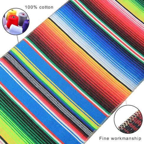 مفرش طاولة Serape المكسيكي للحفلات ذات الطابع الخاص، ديكورات يوم الموتى Cinco de Mayo Fiesta، بطانية قطنية بنمط مخطط كلاسيكي من Falsa، أسود، 14 × 84 بوصة، 14 بوصة × 84 بوصة (T2-84-BLK-1) in Kuwait