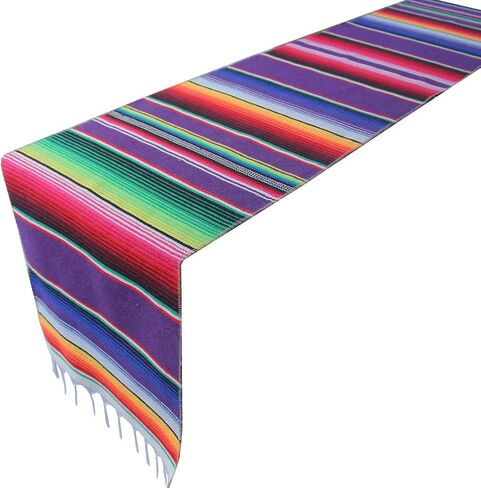 مفرش طاولة Serape المكسيكي للحفلات ذات الطابع الخاص، ديكورات يوم الموتى Cinco de Mayo Fiesta، بطانية قطنية بنمط مخطط كلاسيكي من Falsa، أسود، 14 × 84 بوصة، 14 بوصة × 84 بوصة (T2-84-BLK-1) in Kuwait