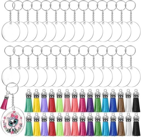 Acrylic Keychain Blank Kit: Includes Clear Acrylic Blanks, Keychain Tassels, Key Rings, and Jump Rings for Vinyl Crafting in Saudi Arabia