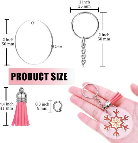 Acrylic Keychain Blank Kit: Includes Clear Acrylic Blanks, Keychain Tassels, Key Rings, and Jump Rings for Vinyl Crafting in Saudi Arabia