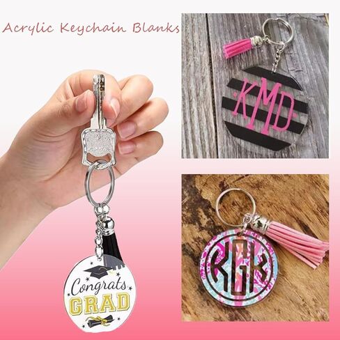 Acrylic Keychain Blank Kit: Includes Clear Acrylic Blanks, Keychain Tassels, Key Rings, and Jump Rings for Vinyl Crafting in Saudi Arabia