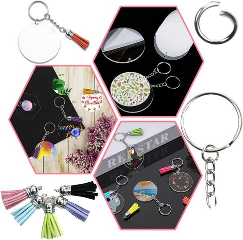 Acrylic Keychain Blank Kit: Includes Clear Acrylic Blanks, Keychain Tassels, Key Rings, and Jump Rings for Vinyl Crafting in Saudi Arabia