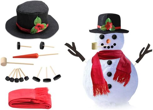 13Pcs Snowman Decorating Kit Snowman Hat Scarf Eyes Nose Mouth Making Building Accessories for Winter Christmas Holiday Party Outdoor Toys Decoration in Saudi Arabia