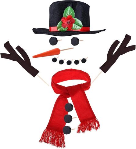 13Pcs Snowman Decorating Kit Snowman Hat Scarf Eyes Nose Mouth Making Building Accessories for Winter Christmas Holiday Party Outdoor Toys Decoration in Saudi Arabia