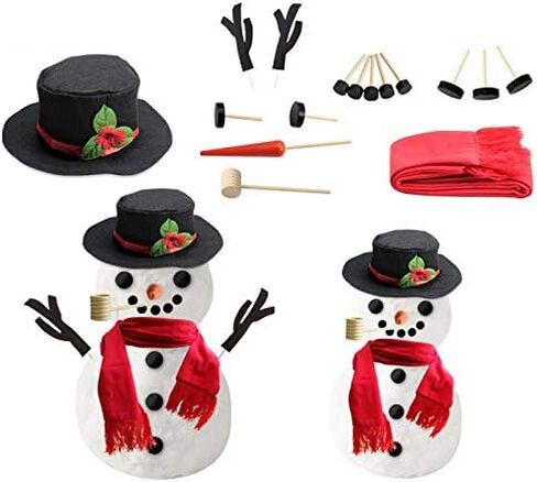 13Pcs Snowman Decorating Kit Snowman Hat Scarf Eyes Nose Mouth Making Building Accessories for Winter Christmas Holiday Party Outdoor Toys Decoration in Saudi Arabia