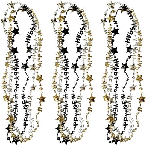 New Year Metallic Beads Star Necklaces Gold Silver Black for Holiday Party Costume Decorations-12 Pack in Saudi Arabia