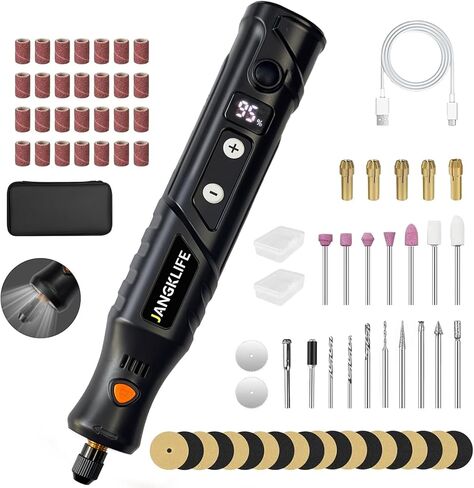 JANGKLIFE Mini Cordless Rotary Tool Kit, 5-Speed ​​Adjustable and USB Rechargeable with 61 Accessories for Sanding, Polishing, Drilling, Etching, Engraving, DIY Crafts in Saudi Arabia