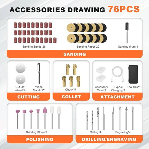 JANGKLIFE Mini Cordless Rotary Tool Kit, 5-Speed ​​Adjustable and USB Rechargeable with 61 Accessories for Sanding, Polishing, Drilling, Etching, Engraving, DIY Crafts in Saudi Arabia