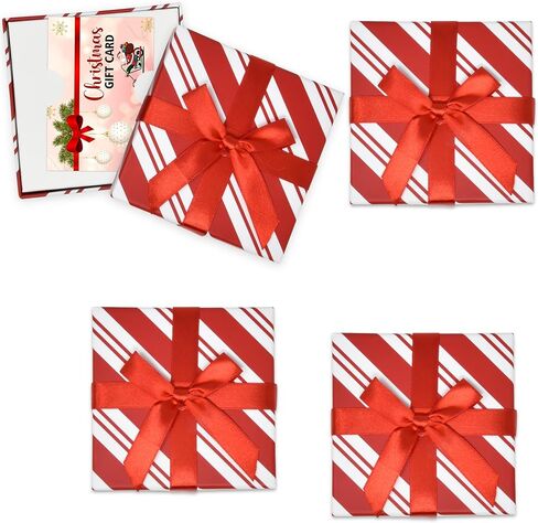 Gift Boutique - حامل صندوق هدايا لبطاقات عيد الميلاد مع مجموعة من الأقواس مكونة من 6 قطع من قصب الحلوى باللونين الأحمر والأبيض وهدايا العطلات وبطاقات التهنئة وحاملات أموال مربعة الشكل لتزيين حفلات عيد الميلاد in Kuwait