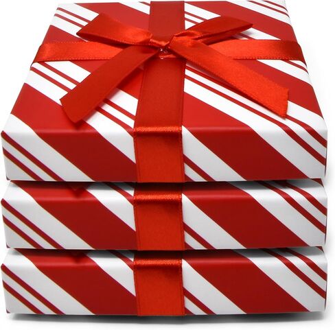 Gift Boutique - حامل صندوق هدايا لبطاقات عيد الميلاد مع مجموعة من الأقواس مكونة من 6 قطع من قصب الحلوى باللونين الأحمر والأبيض وهدايا العطلات وبطاقات التهنئة وحاملات أموال مربعة الشكل لتزيين حفلات عيد الميلاد in Kuwait