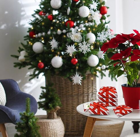 Gift Boutique - حامل صندوق هدايا لبطاقات عيد الميلاد مع مجموعة من الأقواس مكونة من 6 قطع من قصب الحلوى باللونين الأحمر والأبيض وهدايا العطلات وبطاقات التهنئة وحاملات أموال مربعة الشكل لتزيين حفلات عيد الميلاد in Kuwait