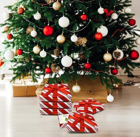 Gift Boutique - حامل صندوق هدايا لبطاقات عيد الميلاد مع مجموعة من الأقواس مكونة من 6 قطع من قصب الحلوى باللونين الأحمر والأبيض وهدايا العطلات وبطاقات التهنئة وحاملات أموال مربعة الشكل لتزيين حفلات عيد الميلاد in Kuwait