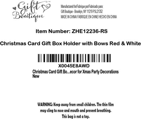 Gift Boutique - حامل صندوق هدايا لبطاقات عيد الميلاد مع مجموعة من الأقواس مكونة من 6 قطع من قصب الحلوى باللونين الأحمر والأبيض وهدايا العطلات وبطاقات التهنئة وحاملات أموال مربعة الشكل لتزيين حفلات عيد الميلاد in Kuwait