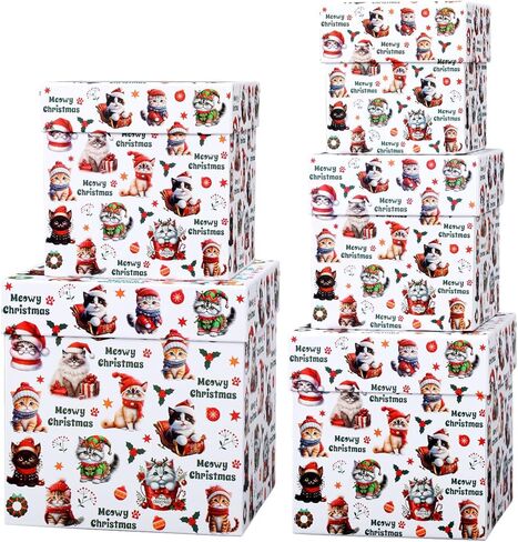 Roowest 5 Pcs Christmas Nesting Gift Boxes with Lids Dog Gift Boxes Stackable Paper Nested Decorative Containers for Dog Lovers Xmas Holiday Pet Party Favors in Saudi Arabia