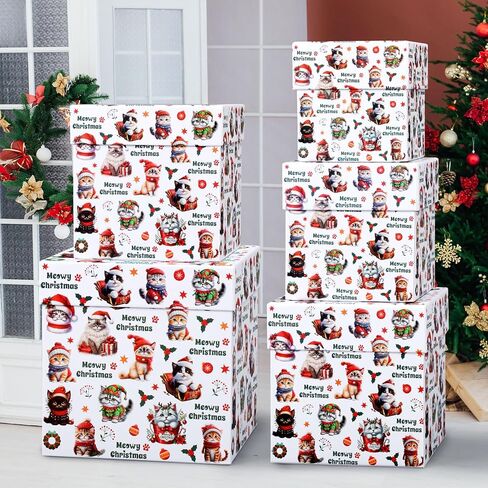 Roowest 5 Pcs Christmas Nesting Gift Boxes with Lids Dog Gift Boxes Stackable Paper Nested Decorative Containers for Dog Lovers Xmas Holiday Pet Party Favors in Saudi Arabia