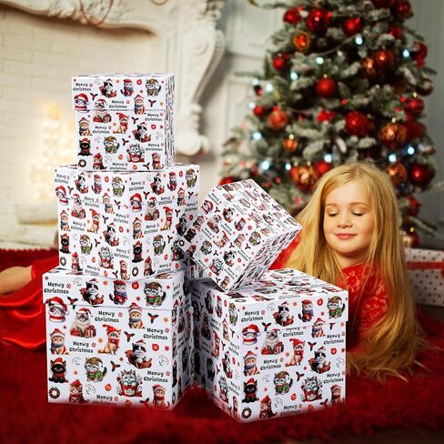 Roowest 5 Pcs Christmas Nesting Gift Boxes with Lids Dog Gift Boxes Stackable Paper Nested Decorative Containers for Dog Lovers Xmas Holiday Pet Party Favors in Saudi Arabia