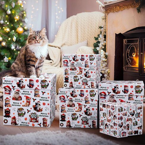 Roowest 5 Pcs Christmas Nesting Gift Boxes with Lids Dog Gift Boxes Stackable Paper Nested Decorative Containers for Dog Lovers Xmas Holiday Pet Party Favors in Saudi Arabia