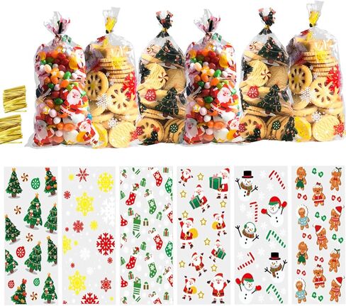 120 قطعة من أكياس حلوى السيلوفان لعيد الميلاد مع أربطة ملتوية (10.6 × 5.1 بوصة) - أكياس هدايا شفافة من التشيلو وحقائب حلوى الأشياء الجيدة لحفلات عيد الميلاد وتغليف هدايا عيد الميلاد ومستلزمات الحفلات in Kuwait