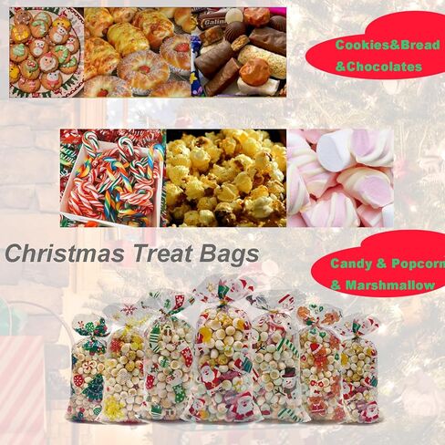 120 قطعة من أكياس حلوى السيلوفان لعيد الميلاد مع أربطة ملتوية (10.6 × 5.1 بوصة) - أكياس هدايا شفافة من التشيلو وحقائب حلوى الأشياء الجيدة لحفلات عيد الميلاد وتغليف هدايا عيد الميلاد ومستلزمات الحفلات in Kuwait
