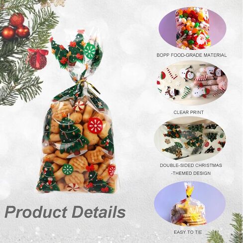 120 قطعة من أكياس حلوى السيلوفان لعيد الميلاد مع أربطة ملتوية (10.6 × 5.1 بوصة) - أكياس هدايا شفافة من التشيلو وحقائب حلوى الأشياء الجيدة لحفلات عيد الميلاد وتغليف هدايا عيد الميلاد ومستلزمات الحفلات in Kuwait