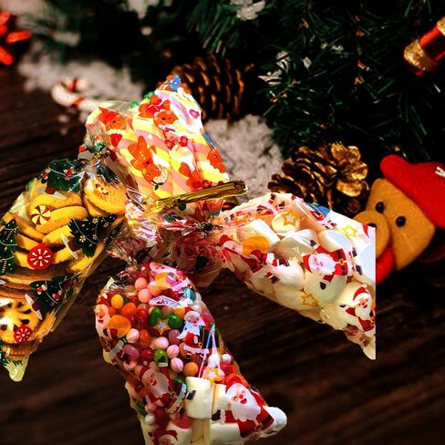 120 قطعة من أكياس حلوى السيلوفان لعيد الميلاد مع أربطة ملتوية (10.6 × 5.1 بوصة) - أكياس هدايا شفافة من التشيلو وحقائب حلوى الأشياء الجيدة لحفلات عيد الميلاد وتغليف هدايا عيد الميلاد ومستلزمات الحفلات in Kuwait
