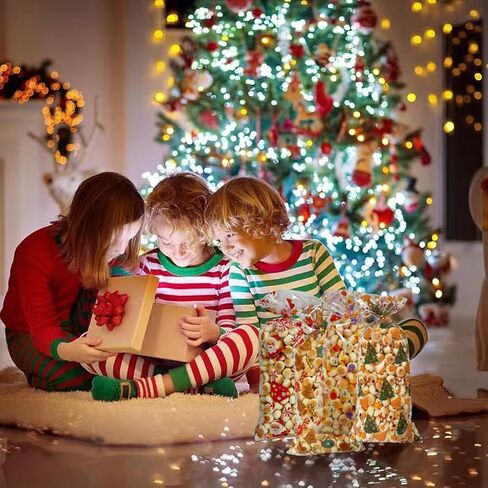 120 قطعة من أكياس حلوى السيلوفان لعيد الميلاد مع أربطة ملتوية (10.6 × 5.1 بوصة) - أكياس هدايا شفافة من التشيلو وحقائب حلوى الأشياء الجيدة لحفلات عيد الميلاد وتغليف هدايا عيد الميلاد ومستلزمات الحفلات in Kuwait