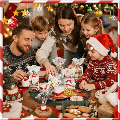 120 قطعة من أكياس حلوى السيلوفان لعيد الميلاد مع أربطة ملتوية (10.6 × 5.1 بوصة) - أكياس هدايا شفافة من التشيلو وحقائب حلوى الأشياء الجيدة لحفلات عيد الميلاد وتغليف هدايا عيد الميلاد ومستلزمات الحفلات in Kuwait