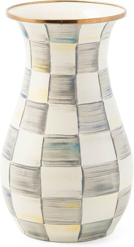 MACKENZIE-CHILDS Tall Enamel Vase, Unique Flower Vase, Decorative Table Decor for Living Room, Black-and-White Courtly Check in Saudi Arabia