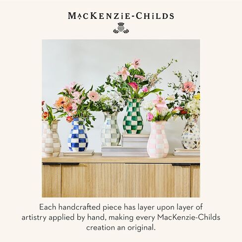 MACKENZIE-CHILDS Tall Enamel Vase, Unique Flower Vase, Decorative Table Decor for Living Room, Black-and-White Courtly Check in Saudi Arabia