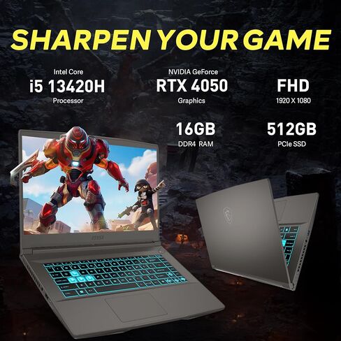 أحدث كمبيوتر محمول للألعاب MSI GF63 لعام 2022، شاشة 15.6 بوصة عالية الدقة، معالج Intel Core i5-10500H، ذاكرة الوصول العشوائي 32 جيجابايت، 1 تيرابايت SSD + 1 تيرابايت HDD، رسومات NVIDIA GeForce GTX 1650، لوحة مفاتيح بإضاءة خلفية، Wi-Fi 6، Windows 11 Home in Saudi Arabia