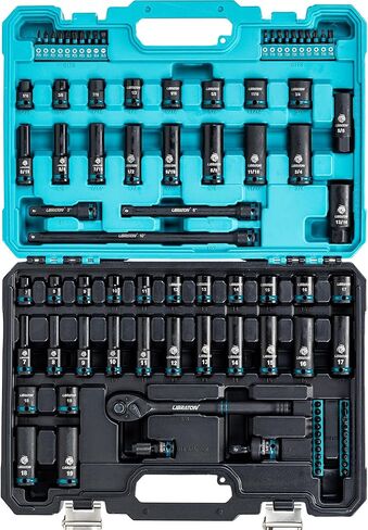 LIBRATON 3/8 Socket Set 90PCS, SAE(5/16-3/4") & Metric(7-19MM) Impact Socket Set, Cr-V Impact Driver Socket, Deep&Shallow, Extension Bars, Ratchet Handle, Screwdriver Bits, Spark Plug Sockets, Adapter in Saudi Arabia
