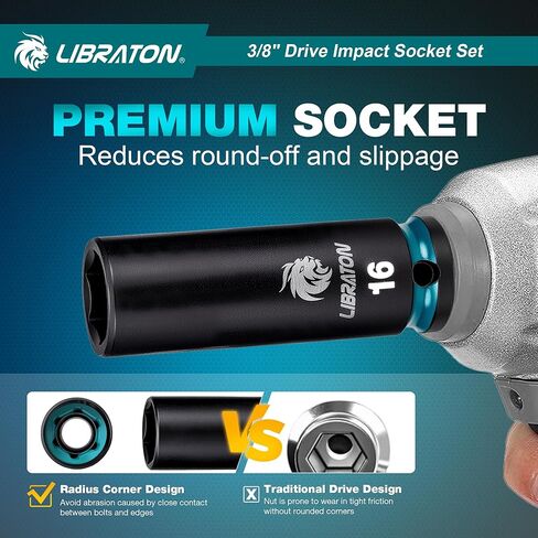 LIBRATON 3/8 Socket Set 90PCS, SAE(5/16-3/4") & Metric(7-19MM) Impact Socket Set, Cr-V Impact Driver Socket, Deep&Shallow, Extension Bars, Ratchet Handle, Screwdriver Bits, Spark Plug Sockets, Adapter in Saudi Arabia