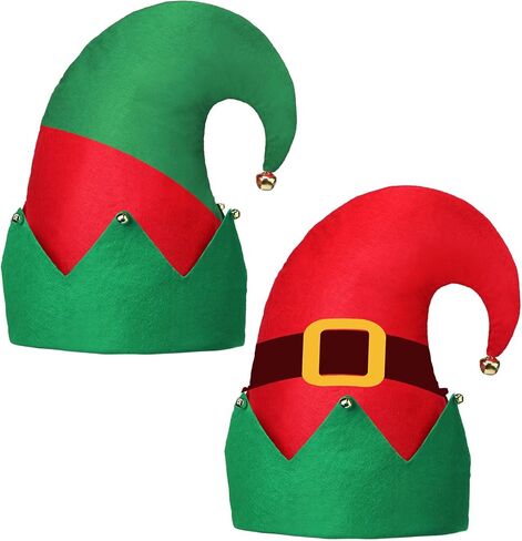 2 Pieces Christmas Elf Hat Colorful Funny Hats with Bells Holiday Party Accessories Green and Red Xmas Holiday in Saudi Arabia