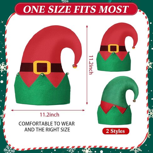2 Pieces Christmas Elf Hat Colorful Funny Hats with Bells Holiday Party Accessories Green and Red Xmas Holiday in Saudi Arabia