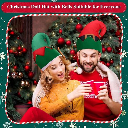 2 Pieces Christmas Elf Hat Colorful Funny Hats with Bells Holiday Party Accessories Green and Red Xmas Holiday in Saudi Arabia