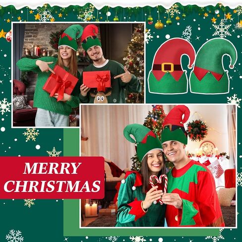 2 Pieces Christmas Elf Hat Colorful Funny Hats with Bells Holiday Party Accessories Green and Red Xmas Holiday in Saudi Arabia