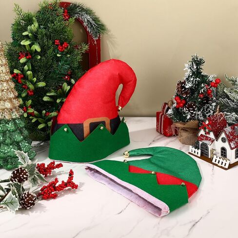 2 Pieces Christmas Elf Hat Colorful Funny Hats with Bells Holiday Party Accessories Green and Red Xmas Holiday in Saudi Arabia