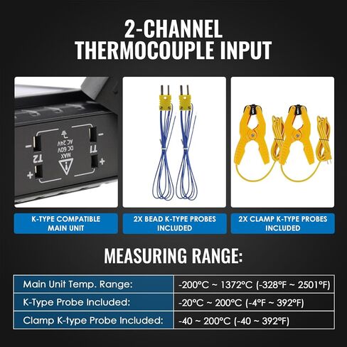 Digital 4 Channels K-Type Thermocouple Thermometer Data Logger with Sound & Light Alarm and Real-Time Data Logging, LED Backlight & ADJ Compensation,-328~2501°F Measuring Range in Saudi Arabia