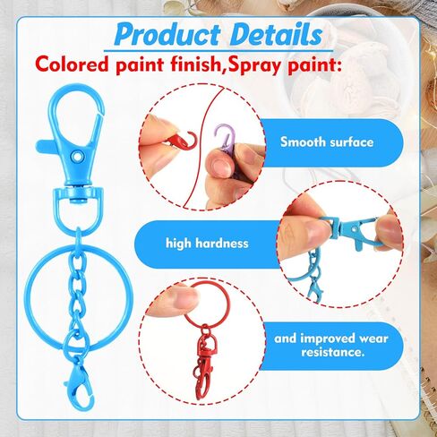 64 Pcs Colorful Swivel Snap Hook with Key Rings Lobster Claw Clasps Keychain Making Kit Swivel Clasps Lanyard Clips Hooks for Jewelry DIY Crafts Christmas Gift (Extended Type,16 Colors) in Saudi Arabia