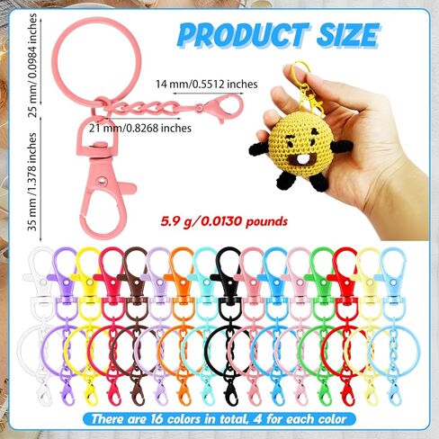 64 Pcs Colorful Swivel Snap Hook with Key Rings Lobster Claw Clasps Keychain Making Kit Swivel Clasps Lanyard Clips Hooks for Jewelry DIY Crafts Christmas Gift (Extended Type,16 Colors) in Saudi Arabia