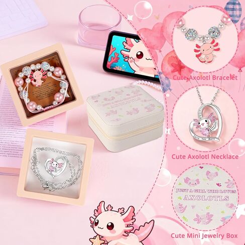Axolotl Gift Set for Girls - Cute Axolotl Themed Gift Box with Fluffy Diary with lock and keys, Stickers, Pen and More Axolotl Accessories, Christmas Birthday Gifts for Girls in Saudi Arabia