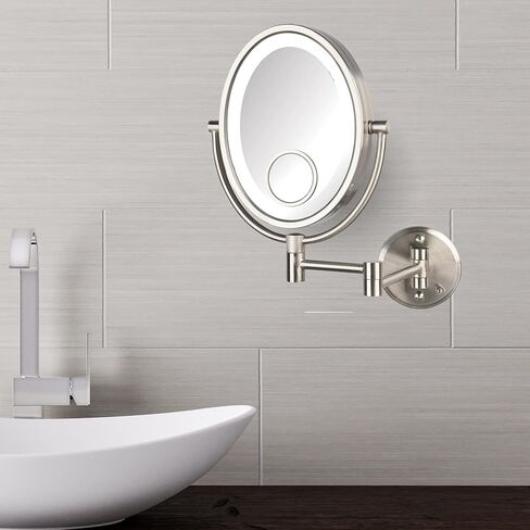 Jerdon Magnifying Makeup Mirror with LED Light -10X-1X Magnification & 15X Spot Mirror in Nickel Finish - Model HL9510NL in Saudi Arabia