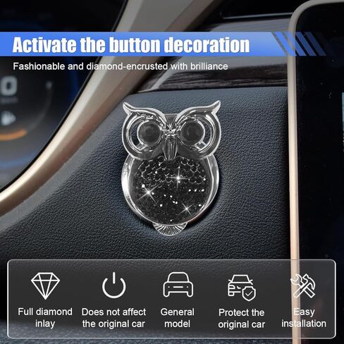 غطاء زر تشغيل محرك السيارة الكريستالي من Bling Owl - ملصق حلقة زر إيقاف التشغيل بالضغط على حجر الراين الماسي - غطاء واقي للمفتاح - ملصق تزيين داخلي للسيارة مضاد للخدش (أسود) in Kuwait