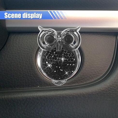 غطاء زر تشغيل محرك السيارة الكريستالي من Bling Owl - ملصق حلقة زر إيقاف التشغيل بالضغط على حجر الراين الماسي - غطاء واقي للمفتاح - ملصق تزيين داخلي للسيارة مضاد للخدش (أسود) in Kuwait