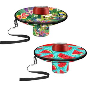 Neoprene Floating Drink Holder Floating Coaster Pool Drink Holder Pool Beer Holder with Rope for Summer Party Tub Lake Boat Water Fun, Medium Size (Tropical Style) 2 Pcs in Kuwait