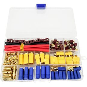 102Pcs T-Plug / XT60 / XT90 / EC3 / EC5 / 3.5mm Banana Plug Male Female Adapter Connectors with Heat Shrink Tubing for RC Lipo Battery Charger Electronic Speed Control ESC Motor in Saudi Arabia